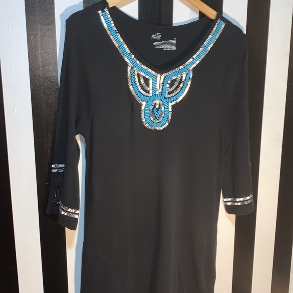 Patio Casuals by Cabernet Maxi Dress w/Turquoise & Silver Beading Sequin Detail - Picture 11 of 15